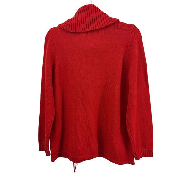 Chicos Red Sweater Cowl Neck Fringe Detail Long Sleeve Cotton Blend Christmas L - Picture 5 of 8